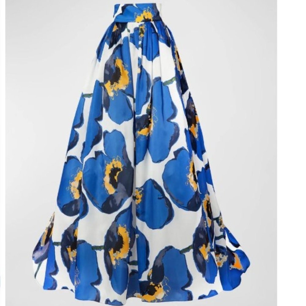 Carolina Herrera Floral-Print Pleated Silk Ball Skirt